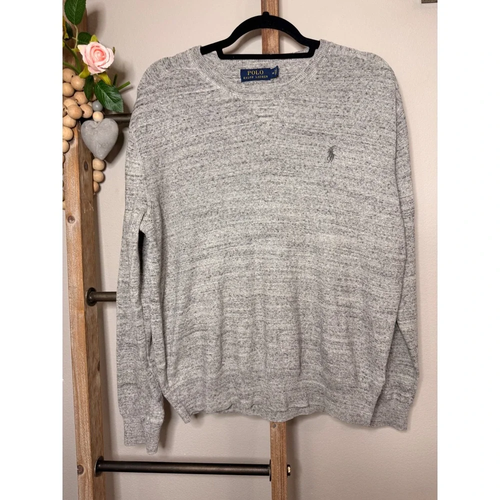 Polo Ralph Lauren Mens Grey Heather Cotton Crewneck Pony Logo Sweater Medium